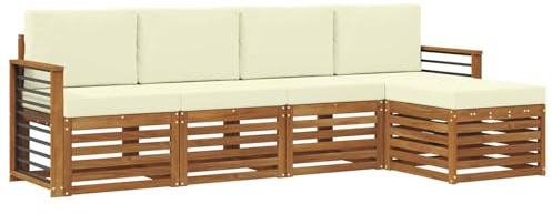 vidaXL Sofagarnituren 5 pcs Natur und Creme Massivholz Akazie, Garten, modernes Outdoor-Sofa-Set, modulare Terrassenmöbel, robuste Akazie, minimalistische Lounge, ideal für Pool