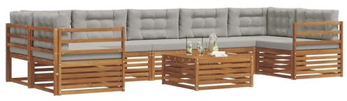vidaXL Outdoor-Sofagarnitur mit Kissen 8 pcs Natürlich und Hellgrau, Garten-Sofa, modulares Möbel, robuste Sitzgelegenheiten, Moderne Lounge für Terrassen, bequemes Set