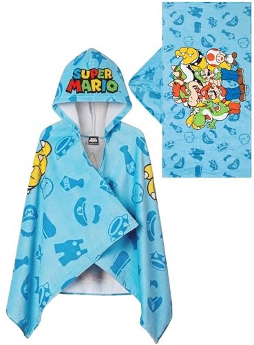 Super Mario Kinderhandtuch, Badeponcho Kinder Für Den Pool, Strand Und Bad, Kapuzenhandtuch für Kinder, Blue, One Size