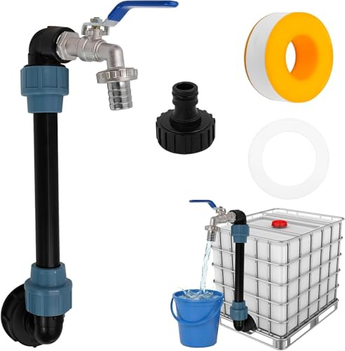 Robinet Cuve 1000l Col De Cygne 3/4,2 in 1 Adaptateur Cuve 1000l,Robinet Recuperateur Eau De Pluie,Vanne pour Reservoir Eau 1000 litres Exterieur,Accessoires pour tonneau de Pluie
