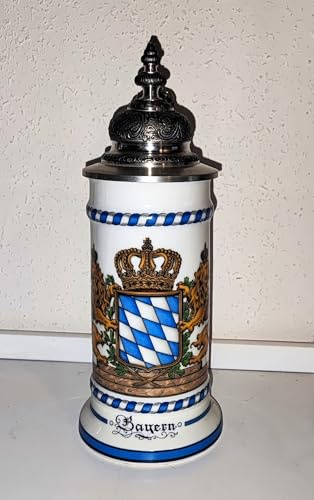 Rahm Boccale da collezione, boccale di birra con coperchio in stagno, brocca in pietra, Baviera, altezza con coperchio circa 27 cm, fatto a mano