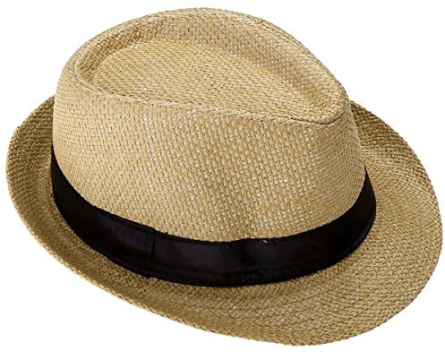 FALETO Kinder Jungen Mädchen Panamahut Sonnenhut Sommerhut Beach Hut Strohhut Jazz Hut (Khaki)