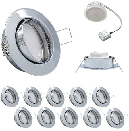 MILI 10er Set Einbauleuchten 5W 3000K 230V 400lm Chrom inkl. austauschbare LED Modul geringe Einbautiefe