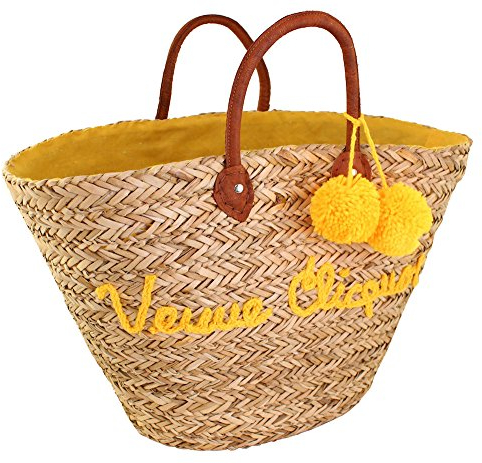 Veuve Clicquot Einkaufskorb/Einkaufstasche/Korbtasche (Natur - geflochten mit Ledergriffen) - Yellow Design
