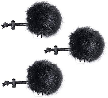 COMICA 3 Stücke Fell Windschutz für Mikrophon, Mini Mikrofon Fell Mikrofon Windschutzscheibe Muff, Wind- & Pop-Filter für Lavalier Mikrofon/VideoMic/Handy Mikrofon(Black)