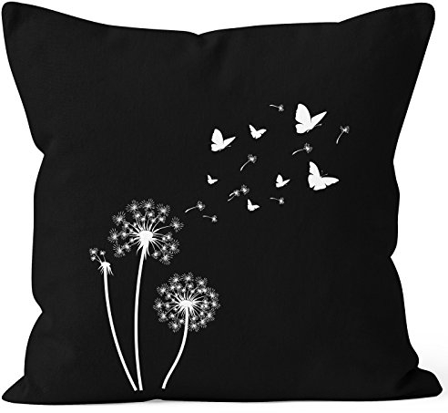 Autiga Kissenbezug Pusteblume Schmetterlinge Dandelion Butterflys Kissen-Hülle Deko-Kissen Baumwolle schwarz Unisize