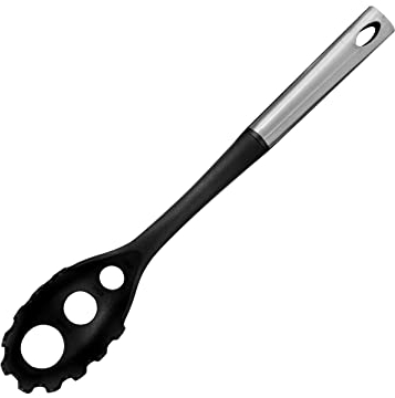Fackelmann ORIGIN Spaghetti Spoon, Spaghetti Fork, Server, Plastic Function Head, Stainless Steel Handle, 34.5x6.2x5cm, Silver & Black