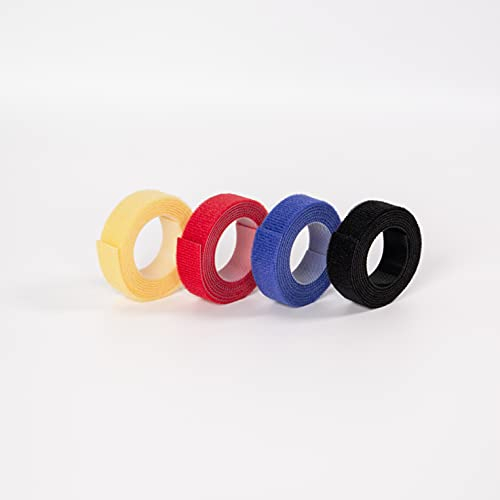 Hicab 4x 1m Klettbandrolle doppelseitig (Flausch & Haken), schwarz/bunt. 16 mm breites Klettband, sehr weiches Flauschband, zuschneidbar.