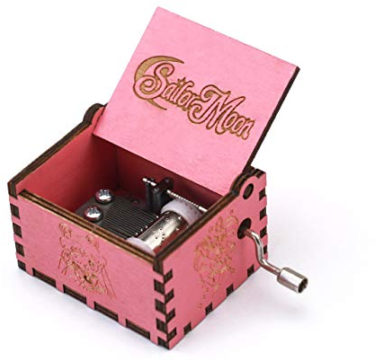 Youtang Spieluhr mit Handkurbel, Geschnitzte Holz-Spieluhr, Musikgeschenk, Mondlicht-Densetsu, Rosa
