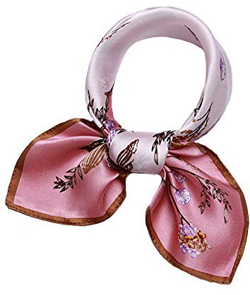 ANDANTINO Écharpe 100% soie de mûrier véritable - 53,3 x 53,3 cm - Foulard léger - Pour femmes et hommes - Petites écharpes carrées imprimées numériquement, rose pâle, Medium