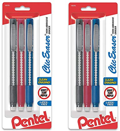Pentel Clic Einziehbarer Radiergummi mit Griff, 3 Stück, 6 Stück
