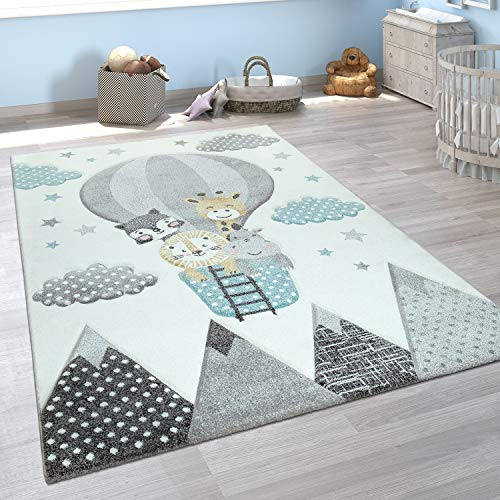 Paco Home Teppich Kinderzimmer Junge Mädchen Kinderteppich Spielteppich Kurzflor Regenbogen Bauernhof Einhorn Schmetterling Hase, Grösse:80x150 cm