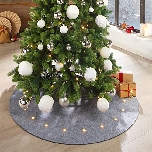 LILENO HOME Weihnachtsbaumdecke LED grau 20 Sterne mit 8 Leuchtfunktionen | Christbaumdecke als Bodenschutz Weihnachtsbaum aus Filz - Tannenbaumdecke rund (100cm) Baumdecke für Tannenbaum