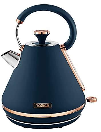 Tower T10044MNB Cavaletto Pyramid Kettle with Fast Boil, Detachable Filter, 1.7 Litre, 3000 W, Midnight Blue and Rose Gold
