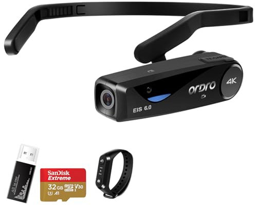 ORDRO EP6Plus 4K Head Mounted Camera - Hands-Free FPV Vlogging Camera withEIS6.0 Anti-Shake, WiFi APP Remote Control, 130° Wide Angle, Includes Carrying Case & 32GB Micro Memory Card