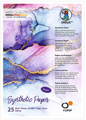 Ursus 16266400 - Yupo Synthetic Paper, DIN A6, 25 Blatt, 85 g/qm, synthetisch, Glatte Oberfläche, reiß-und wasserfest, UV lichtecht, extrem strapazierfähig, 100% recyclebar, vielseitig verwendbar