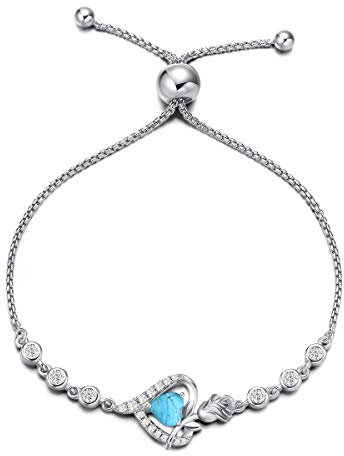 Agvana Bracelet pour Femme, Argent 925 Bracelet d’amour Femme Réglable, Pierre Précieuse Turquoise Créée Rose Bracelet Cadeau de Bijoux Fins Pour Femme Cadeau Pour l'anniversaire de Valentin