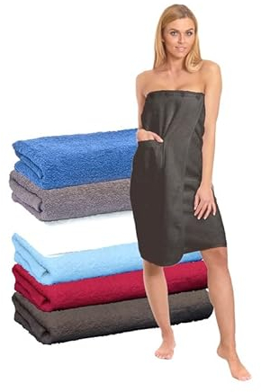 Interkontakt Saunakilt Damen 80x140 cm Mit 5-Knopf-Verschluss - Passend Bis Konfektionsgröße 44 - Handtuchkleid Aus 100% Baumwolle Oeko-TEX® Zertifiziert - Saunatuch Braun
