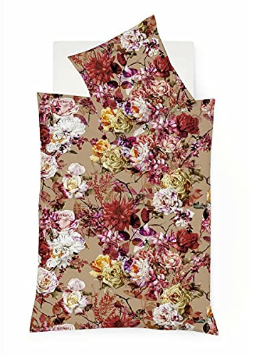 fleuresse Mako-Satin-Bettwäsche 114257, Rosen, 1 Bettbezug 135 x 200 cm + 1 Kissenbezug 80 x 80 cm, Fb. Terracotta