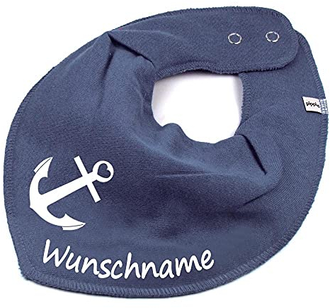 HALSTUCH mit Namen oder Text personalisiert für Baby oder Kind aus Baumwolle in Einheitsgröße Anker dunkelgrau