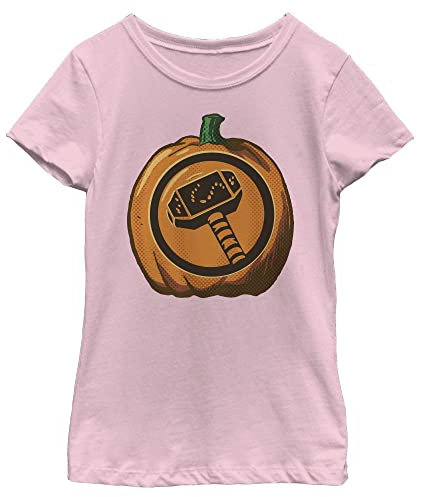 Marvel Thor Hammer Halloween Pumpkin Girls Standard T-Shirt, Light Pink, Small