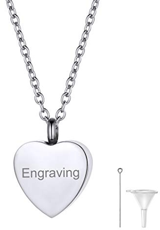 Richsteel Halskette für Einäscherung, Asche-Urne, Vornamen, personalisierbar, Anhänger Bar/Träne, Tropfen/Jungfrau Maria, aus Edelstahl, 46 + 5 cm, Kette + Füllset für Schmuck für Herren und Damen