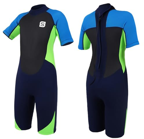 Summshall Neoprenanzug Kinder, 2.5mm Neopren Kinder Neoprenanzug Jugend Kurz Lang Wärmender Neoprenanzüge Thermal Badeanzug für Mädchen und Jungen zum Tauchen, Schwimmen, Surfen