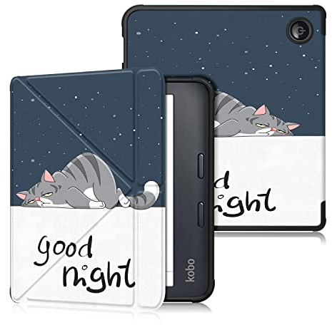 DINGGUAGUA Coque kobo Libra Colour 7 inch TPU Coque Étui kobo Libra 2 Liseuse eBook Housse avec Support Pliant Housse Protection Coque,Chat