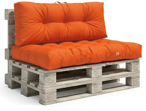 deco arts Palettenkissen, 2 Stück, für Gartenmöbel, gepolstertes Kissen, weich, Öko-Tex-zertifiziert, wasserabweisende Behandlung, 120 x 80 cm, 9 kg, Orange