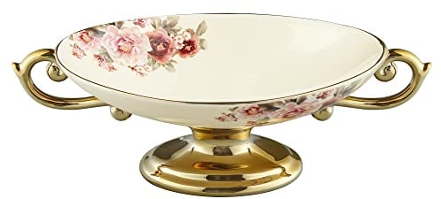 fanquare Blumen Keramik Dessertschale, Vintage Snackteller, Porzellan Obstschale mit Fuß für Mittagessen, Küche