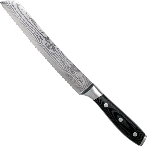 Eden Classic Damast Cuchillo de Pan 20 cm Cuchillo de Cocina EQ2030-220 Cuchillo Dentado para Pan, Verduras, Frutas y Pasteles, Acero de Damasco