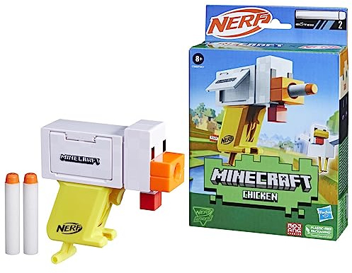 ナーフ マイクロショット マインクラフト Chicken ブラスター、エリートダーツ2本付き、マインクラフトに登場するキャラクターをモチーフにしたデザイン、対象年齢8才以上 F7968 正規品