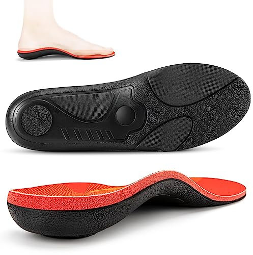 PCSsole plantilla ortopédica para fascitis plantar, plantilla de soporte del arco del pie, dolor en el talón,Cómoda plantilla de botas de trabajo para hombres y mujeres de pie todo el día Rojo(24cm)