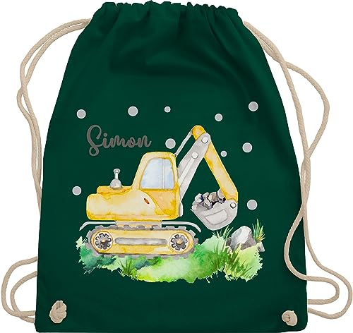 Turnbeutel Rucksack - Bagger I Baggerfahrer Geschenk - Unisize - Dunkelgrün - beutel kita name personalisierter sportbeutel für kindergartenkinder jungen baufahrzeug fahrzeug stoffbeutel