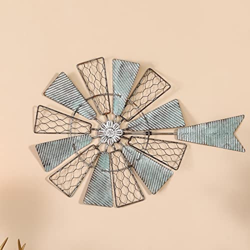 Oligsky Windmühle aus Metall, Hühnerdraht, Wanddekoration, 44,5 cm breit, Bauernhaus-Wandkunst, Skulpturen, Dekorationen für drinnen und draußen