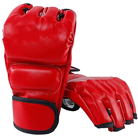 Boxhandschuhe, MMA-Handschuhe, Halbfinger-Stanzhandschuhe Mit Offenen Handflächen, Schwere Bag-Handschuhe, Kickbox-Handschuhe, Rot