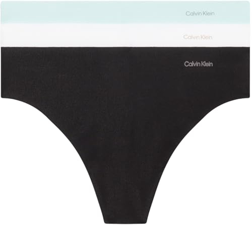 Calvin Klein Strings Femme Lot de 3 Invisibles Cotton sans Coutures, Multicolore (Black/White/Island Reef), M