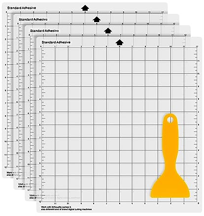 Occzin Schneidematte für Silhouette Cameo 4/3/2/1, 4 Stück Standardgrip Ersatz Schneidematte, Selbstklebende Cutting Mat Gerasterte Rutschfeste Schnittmatte zum Nähen, Quilten und Kunsthandwerk