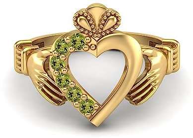 Irischer Claddagh 2 mm runder Peridot-Edelstein 925 Sterling Silber Herz Damen Ehering Gold Vermeil, 53