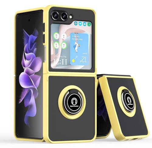 HONLEN Funda para Samsung Galaxy Z Flip5 / Samsung Galaxy Flip 5 2023 (6.7 Inches), Carcasa para Teléfono Móvil de Silicona Mate Transparente con Soporte de Anillo - Amarillo