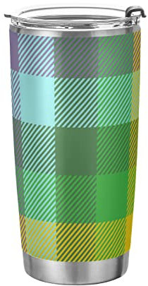 FJAUOQ Tumbler Rainbow Plaid Bright Neon Isolierte Kaffeetasse Fahrer Getränkebehälter Büro Reisebecher mit Strohhalm und Deckel 20oz Geschenk zum Schulanfang