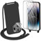 DiDaDi Handykette kompatibel mit iPhone 13 Pro Hülle,Handyband Necklace Hülle mit Band Handyhülle für zum Umhängen Silikon Case mit Schnur Schutzfolie und Kameraschutz in Schwarz
