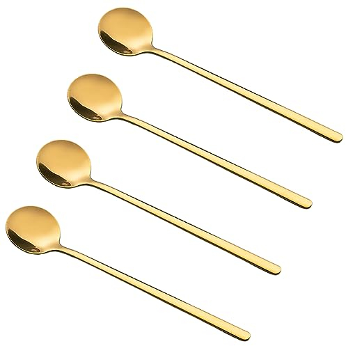 JITNGA 4 Pièce Cuillères À Latte Macchiato Cuillère Longue Cuillère À Crème Glacée Cuillère À Dessert Crème Glacée À Café Yaourt À Cocktail Cuillère Longue en Acier Inoxydable Poli