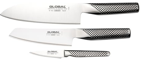 Global Elements Earth/Tsuchi 3 Piece Knife Set Made in Japan, Japanese Knives for Cooking, Santoku Knife, Vegetable Knife & Peeling Knife, Lightweight Ultra Sharp Kitchen Knives Set Stainless Steel