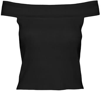 VERO MODA Vmwillow Haut à épaules dénudées Top en Tricot, Noir, S Femme