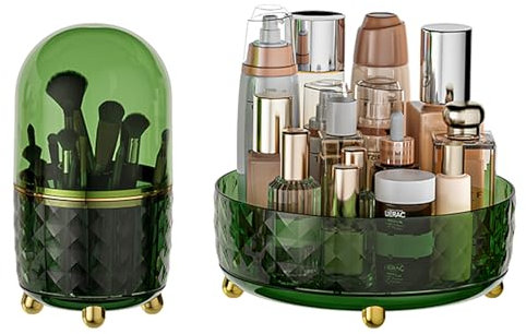 Sinminou Um 360 Grad drehbarer Make-up-Organizer mit Make-up-Pinselhalter, 2 Stück, für Schminktisch, drehende Hautpflege-Organisation, Parfüm-Aufbewahrung, Kosmetikpinselhalter für Badezimmer,