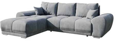 BROMARKT NUBES Ecksofa - Eckcouch mit Schlaffunktion und Bettkasten - Couch - L Form - Bettsofa - Wohnzimmer Möbel - Big Sofa - 294x184 cm - Grau