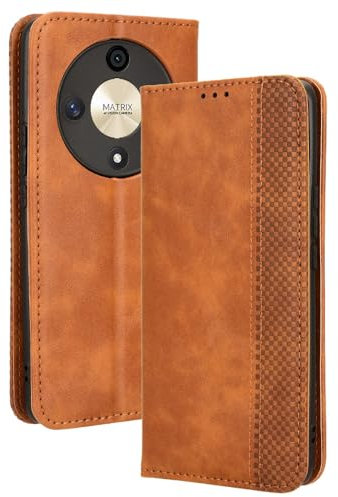WBWONE Leather Folio Cover per Huawei Honor Magic 6 Lite / Magic6 Lite, Custodia in Pelle PU Magnetica Libro Flip Portafoglio con [Funzione Stand]. Marrone