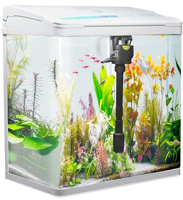 VIALIA Aquarium Komplettset mit LED-Beleuchtung, Pumpe und Filter, 24x17x29 cm, 8 Liter, Weiß, Glasbecken für Fische und Wasserpflanzen