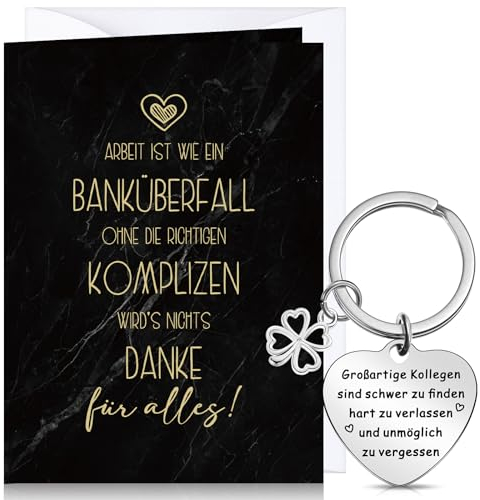 Tenare Dankeschön Geschenke Kollegin ARBEIT IST WIE EIN BANKÜBERFALL Set Schlüsselanhänger Danke Karte Abschiedsgeschenk für Kollegen Mitarbeiter Jobwechsel Ruhestand (Eleganter Stil)